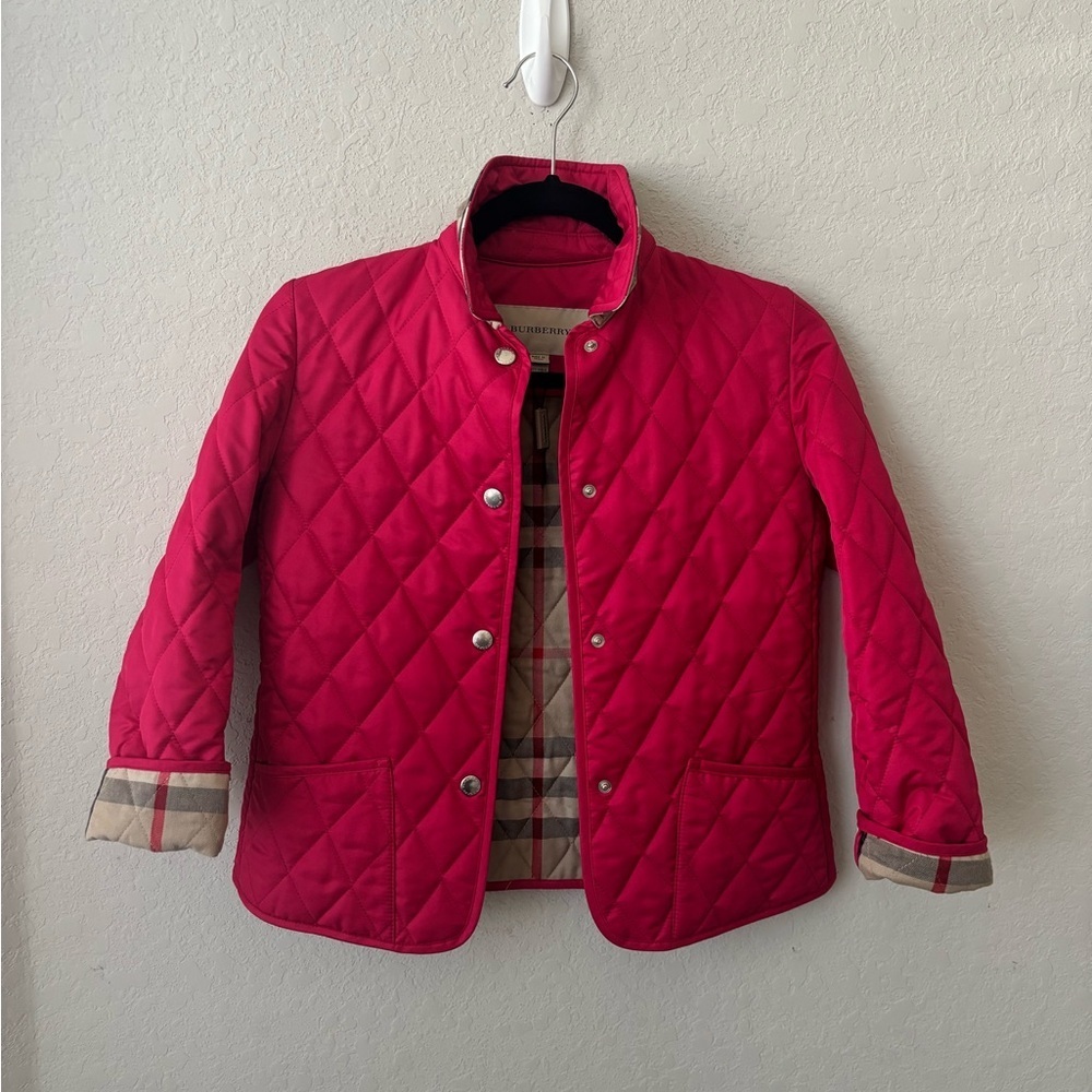Burberry Kids Fuchsia/Pink Quilted Puffer Jacket Size 10YR